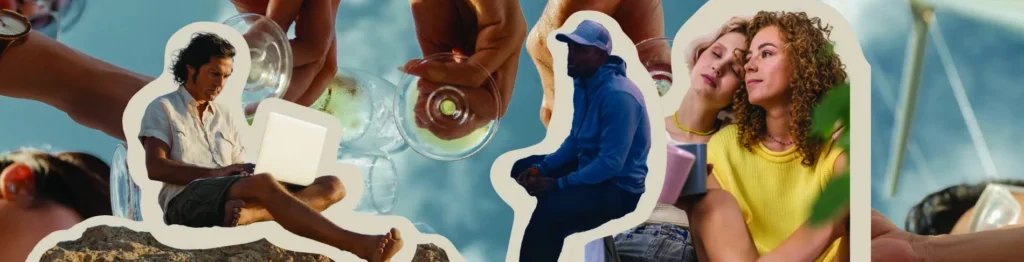 Collage of people and drinks