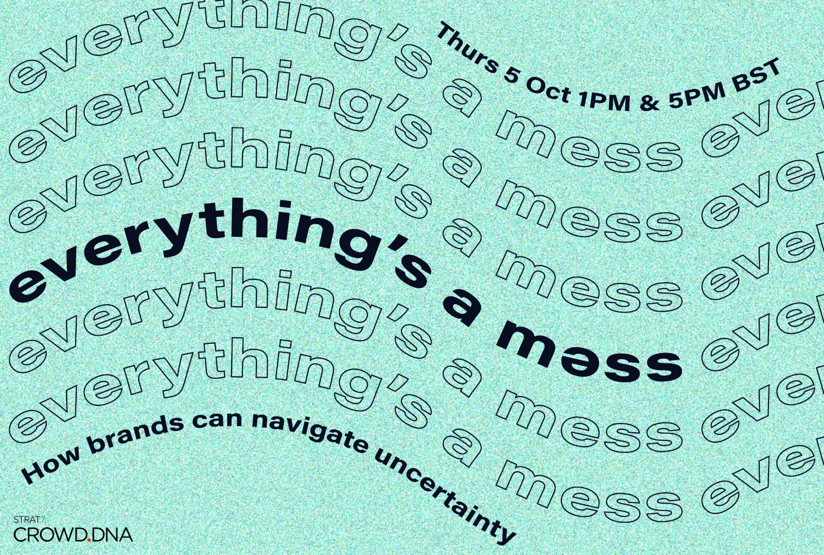 Everything's a mess webinar graphic with wavy repeated title text and Crowd DNA logo